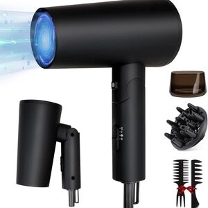 Matte Black Travel Hair Dryer with Attachments